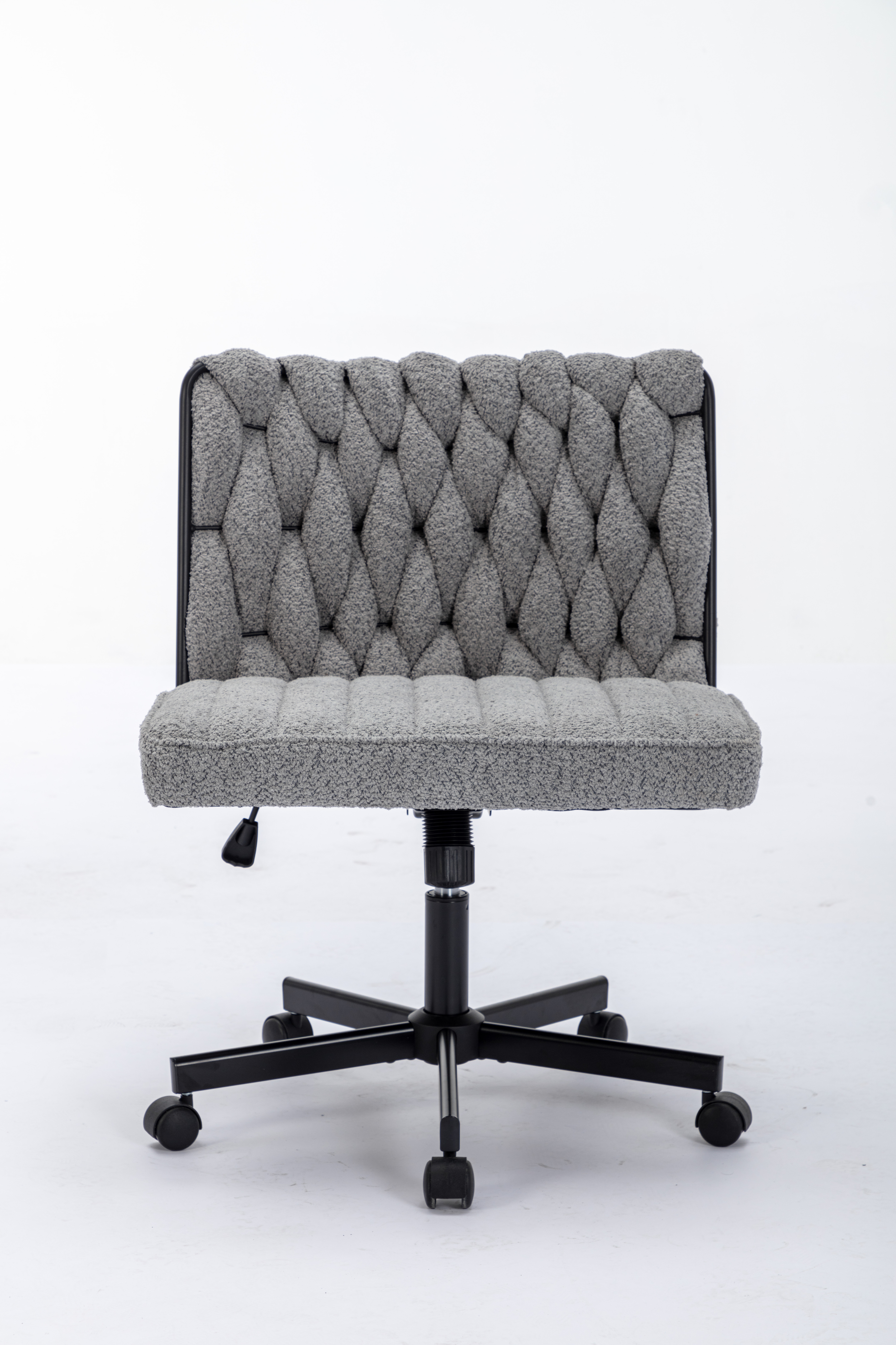 Criss Cross Legged Office Desk Chair With Wheels, Modern Armless Desk Chair With Wide Seat, Home Office Chairs For Work, Meditation, Vanity,Grey_voghion.com
